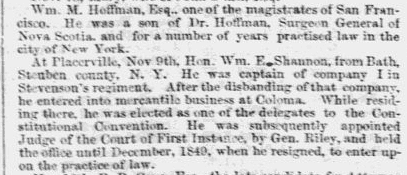 list of deaths in California, Emancipator and Republican newspaper article 26 December 1850