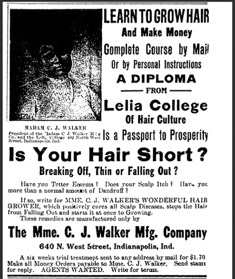 ad for Madame C. J. Walker's hair products, Freeman newspaper advertisement 18 July 1914