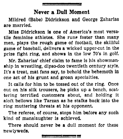 article about Babe Didrickson, Idaho Statesman newspaper article 27 December 1938