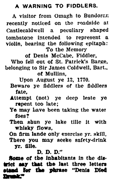 epitaph for Denis McCabe, Irish American Weekly newspaper article 23 August 1913