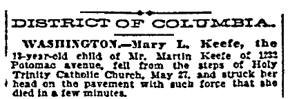 obituary for Mary Keefe, Irish World newspaper article 9 June 1894