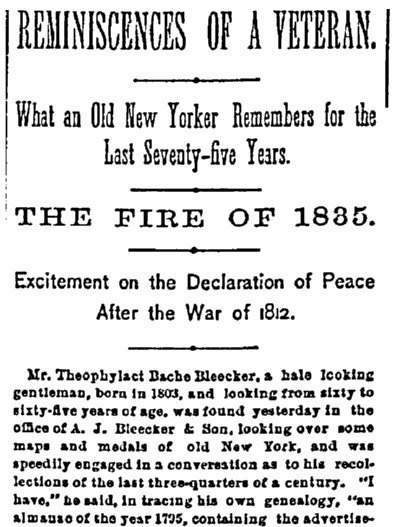 article about Theophylact Bache Bleecker, New York Herald newspaper article 23 March 1884