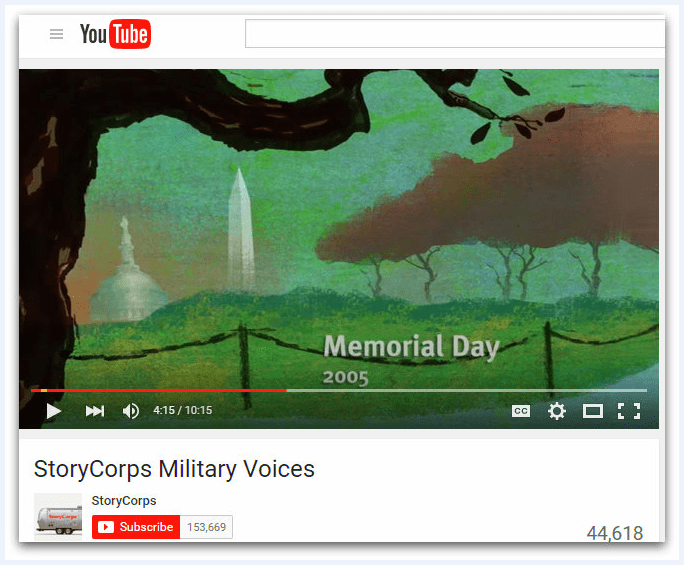 screenshot of YouTube video for StoryCorps Military Voices