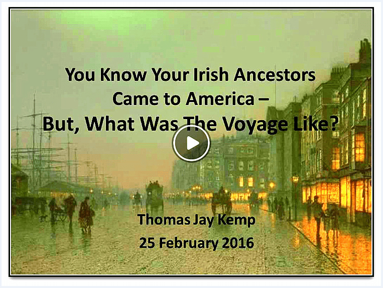 screenshot of a slide used for an Irish genealogy webinar by GenealogyBank