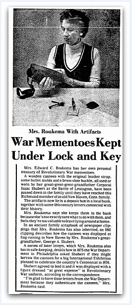 article about the Roukema family's Revolutionary War heirlooms, Richmond Times Dispatch newspaper article 6 March 1974