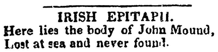 epitaph for John Mound, Saratoga Sentinel newspaper article 5 August 1828