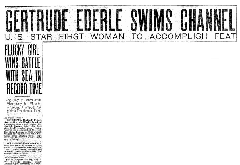 article about Gertrude Ederle, Seattle Daily Times newspaper article 6 August 1926