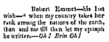 article about Robert Emmet, Shamrock newspaper article 11 April 1812