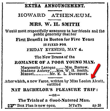 ad for plays at the Howard Athenaeum theater, Boston Evening Transcript newspaper advertisement 2 May 1860