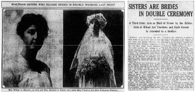 article about a double wedding, Boston Journal newspaper article 1 July 1914