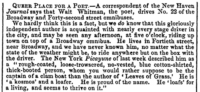 article about Walt Whitman, Frank Leslie’s Illustrated Newspaper article 2 April 1859