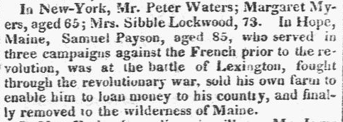 obituary for Samuel Payson, Franklin Gazette newspaper article 22 July 1819