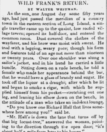 article about Walt Whitman, North American newspaper article 20 November 1841