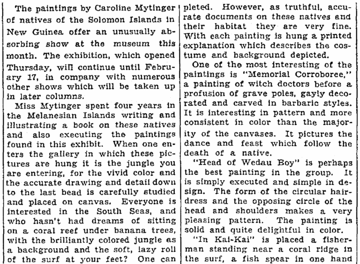 article about Caroline Mytinger, Seattle Daily Times newspaper article 13 January 1935