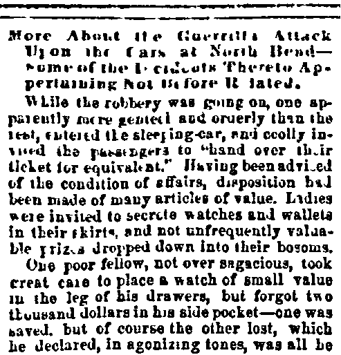 article about a train robbery, Cincinnati Daily Enquirer newspaper article 9 May 1865