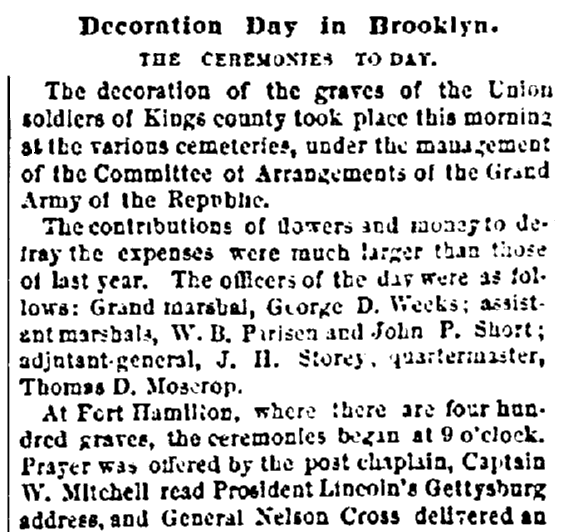 an article about Decoration Day, Evening Post newspaper article 31 May 1869