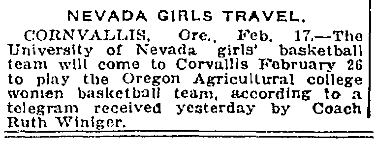 an article about women's college basketball, Salt Lake Telegram newspaper article 17 February 1921