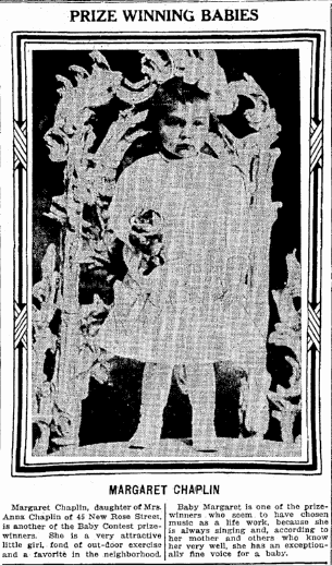 photo of Margaret Chaplin, Trenton Evening Times newspaper article 2 November 1914