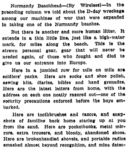 A report of the D-Day invasion of France from Ernie Pyle, Advocate newspaper article 18 June 1944