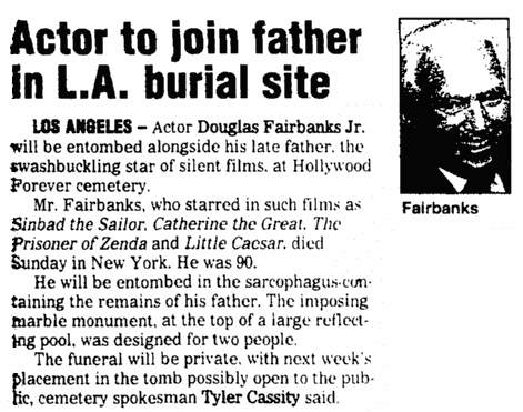 An article about Douglas Fairbanks, Jr., Augusta Chronicle newspaper article 10 May 2000