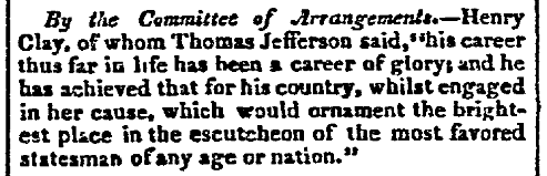 A quote from Thomas Jefferson, Baltimore Patriot newspaper article 10 July 1830