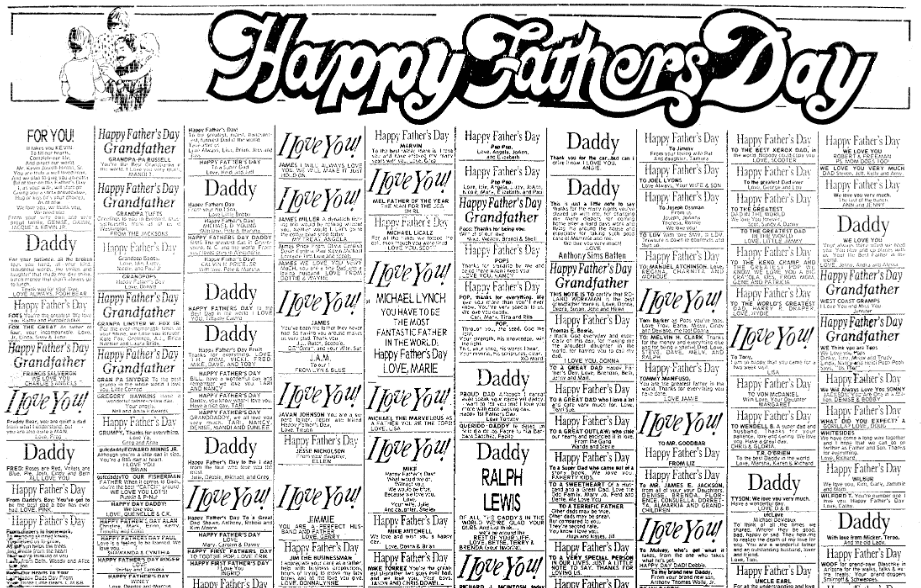 Father's Day personal ads, Evening Star newspaper advertisements 21 June 1981