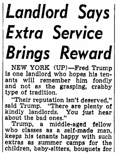 An article about Fred Trump, Lexington Herald newspaper article 22 March 1954