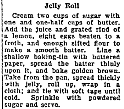 A jelly roll recipe, Lexington Herald newspaper article 22 August 1922