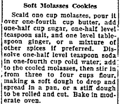 A molasses cookies recipe, Lexington Herald newspaper article 22 August 1922