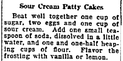 A sour cream patty cakes recipe, Lexington Herald newspaper article 22 August 1922