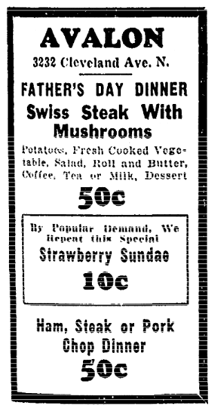 A Father's Day menu, Repository newspaper article 19 June 1938