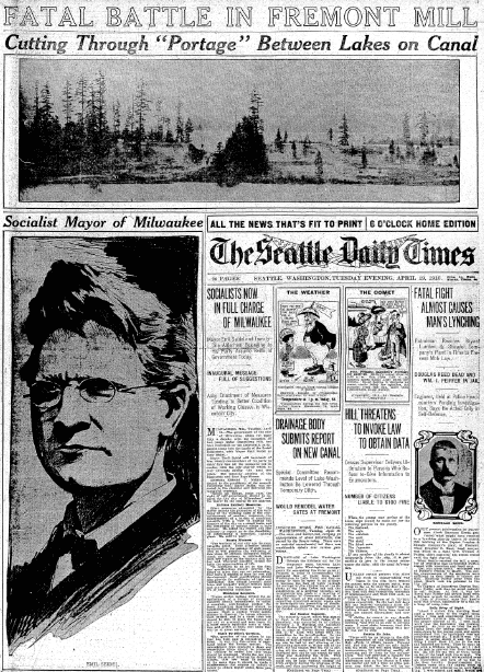 Front page, Seattle Daily Times newspaper 19 April 1910