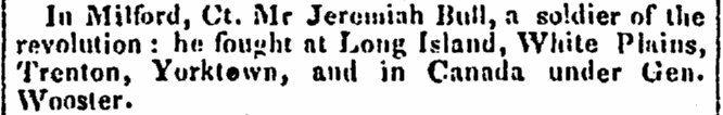 Obituary for Jeremiah Bull, Boston Traveler newspaper article 6 July 1832