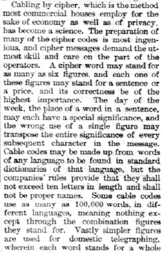 An article about coding messages, Duluth Daily News newspaper article 20 October 1887