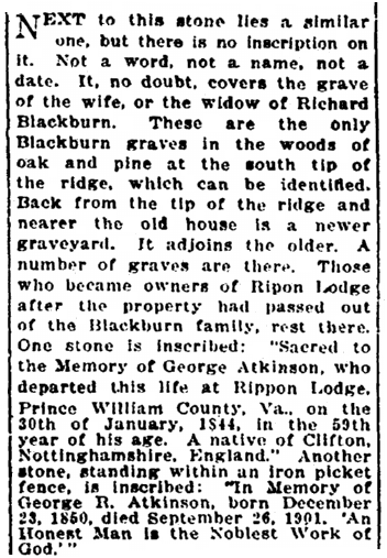 An article about some of the tombstones found on the property at Rippon Lodge, Evening Star newspaper article 24 April 1921