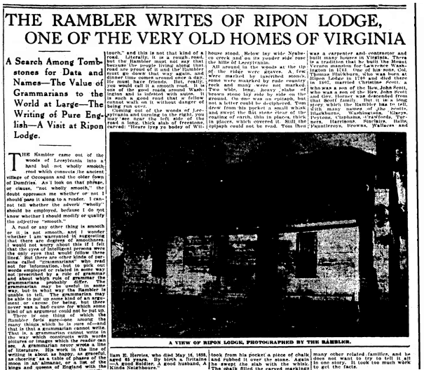 An article about Rippon Lodge, Evening Star newspaper article 24 April 1921