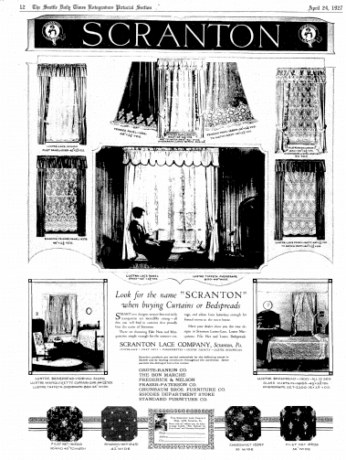 An ad from the Scranton Lace Company, Seattle Daily Times newspaper advertisement 24 April 1927