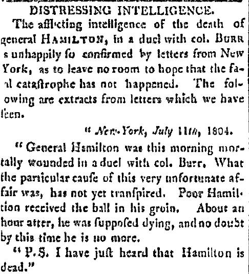 Deadly Duel Vice President Aaron Burr Mortally Wounds Alexander