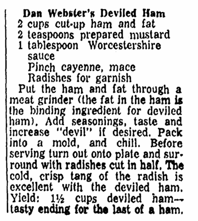 A recipe for deviled ham, Advocate newspaper article 22 January 1961