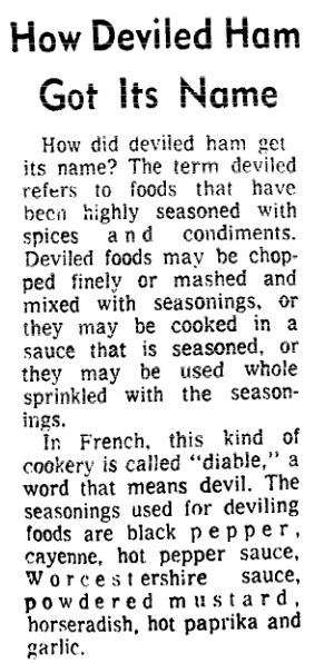 An article about deviled ham, Boston Herald newspaper article 9 October 1975