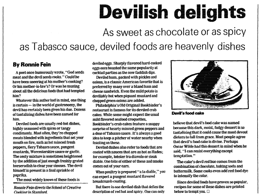 An article about deviled food, Daily Advocate newspaper article 11 November 1984