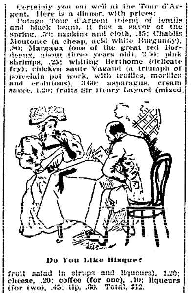 An article about La Tour d’Argent restaurant in Paris, Evening Star newspaper article 27 June 1896