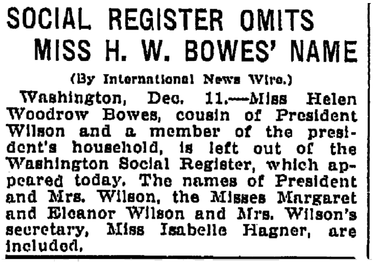 An article about social registers, Grand Rapids Press newspaper article 11 December 1913