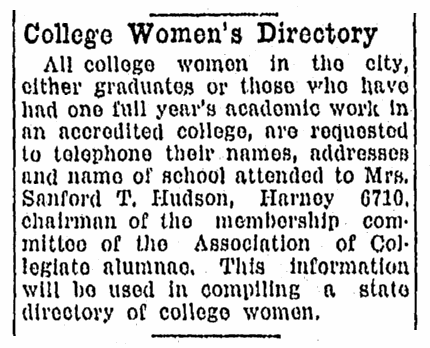 An article about college women's directories, Omaha World-Herald newspaper article 1 February 1920