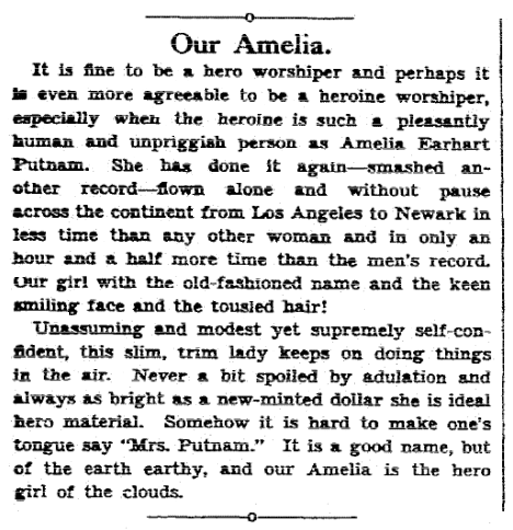 An article about Amelia Earhart, Plain Dealer newspaper article 26 August 1932