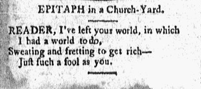 An epitaph, Salem Gazette newspaper article 19 July 1796