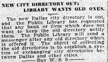 An article about city directories, Dallas Morning News newspaper article 6 September 1918