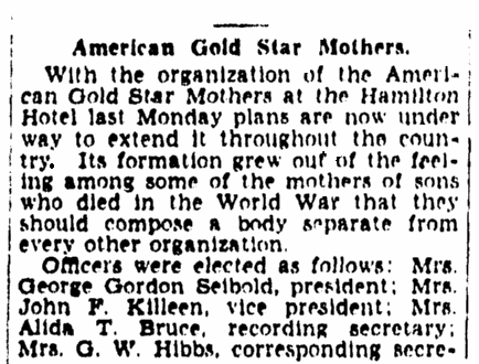 An article about Gold Star Mothers, Evening Star newspaper article 10 June 1928