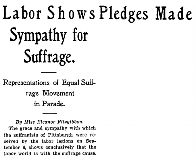 An article about Labor Day and suffragists, National Labor Tribune newspaper article 16 September 1915