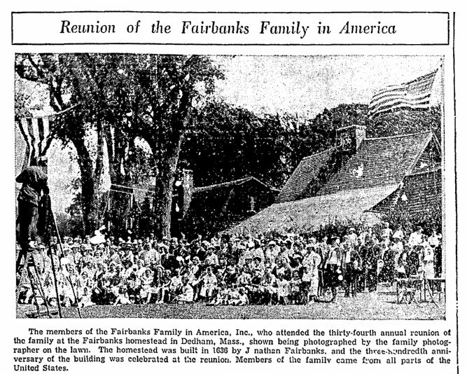 An article about a reunion of the Fairbanks family, National Labor Tribune newspaper article 3 October 1936